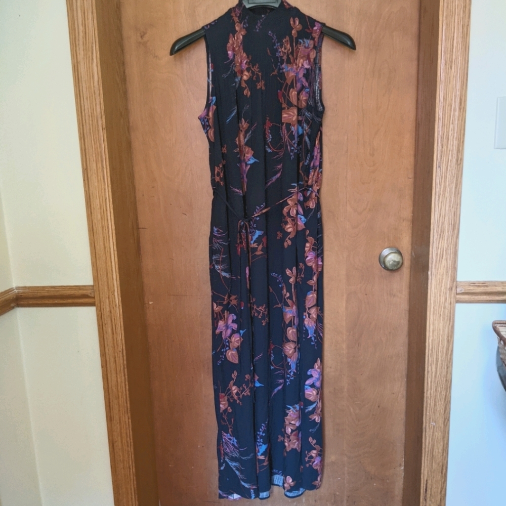 A New Day Floral Belted Sleeveless Blue Maxi Dress